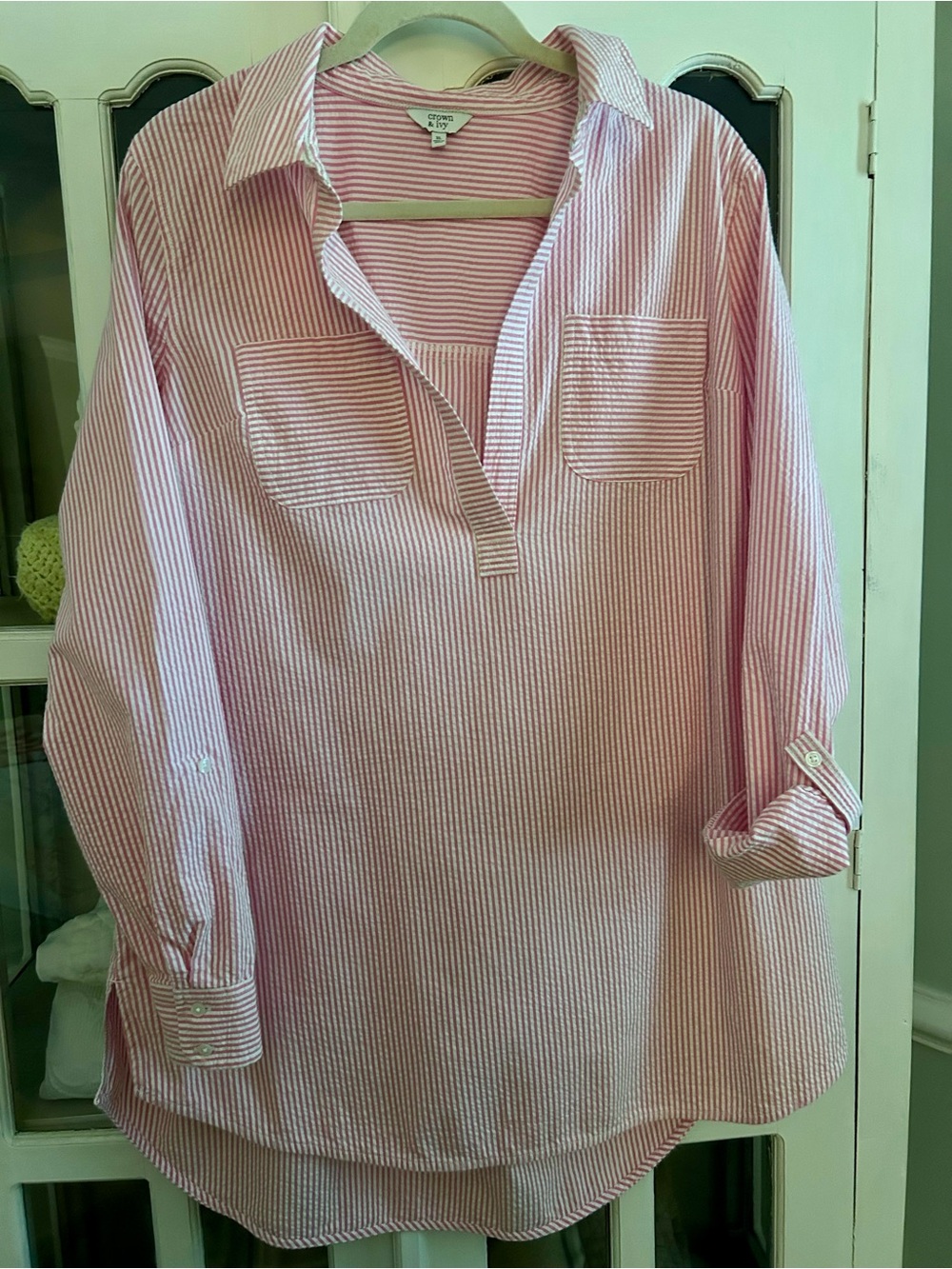 Crown and Ivy Seersucker popover tunic/swim suit cover up XL